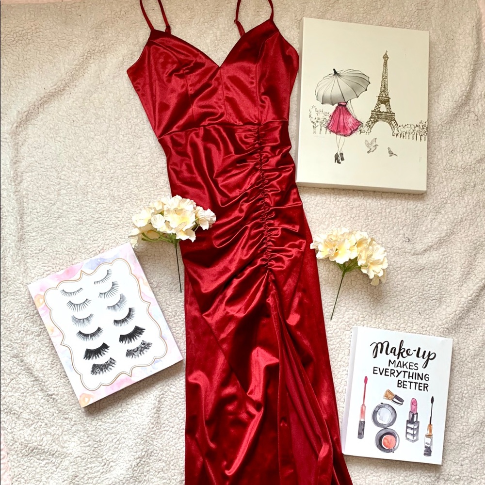 Formal red slit dress